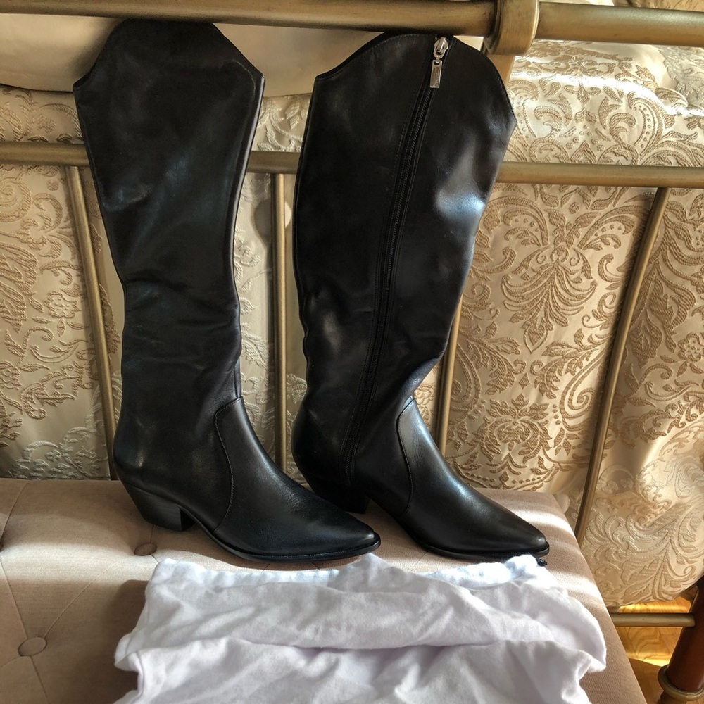 Schutz black leather high boots women